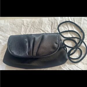 Vintage La Regale Black Pleated Satin Crossbody Or Clutch Purse Evening Bag